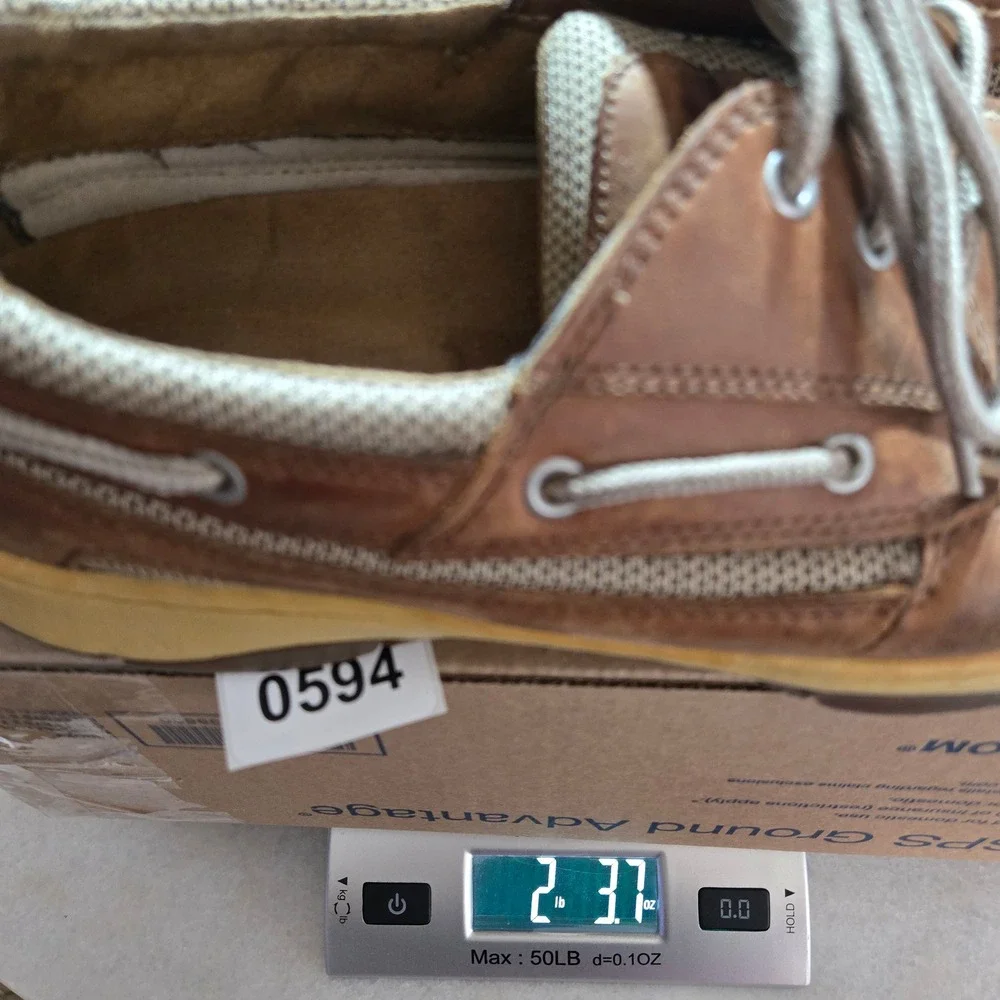 St John's Bay Men's Size 10M Brown Leather Boat Shoes Mesh Deck Shoes